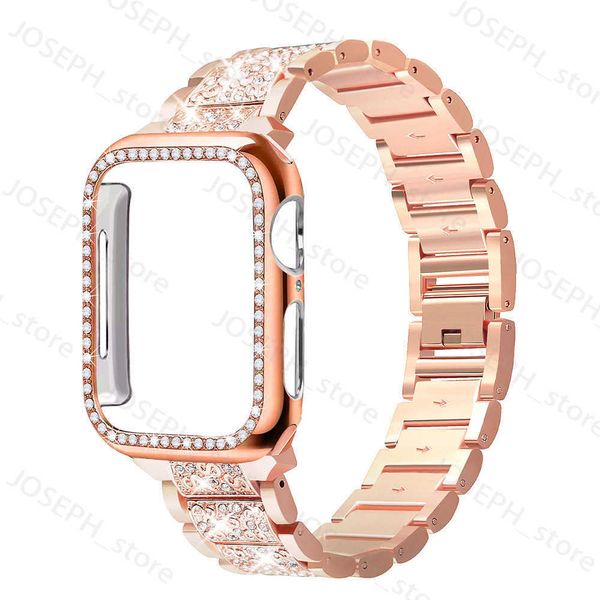 Autres accessoires de mode Boîtier + bracelet Bling pour bracelet Apple Watch 40 mm 44 mm 41 mm 45 mm 38 mm 42 mm 40 mm Bracelet en métal diamant iWatch série 8 3 5 6 se 7 bande J230413