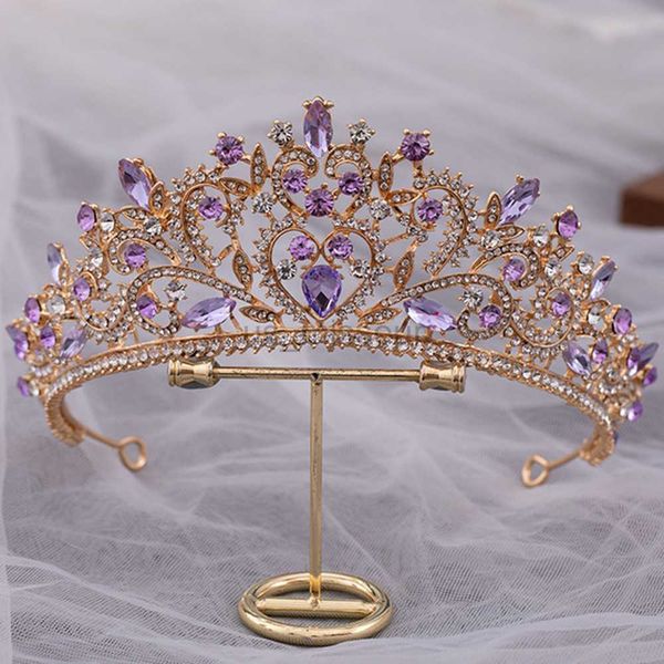 Autres accessoires de mode DIEZI luxe élégant violet rose AB cristal fleur diadème couronne pour femmes mariée mariée reine bandeaux cheveux accessoire de mariage J230525