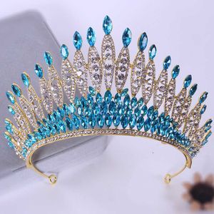 Autres accessoires de mode DIEZI luxe bleu ciel cristal couronne cheveux accessoires diadème pour femmes mariage mariée rouge vert strass couronne cheveux bijoux J230525