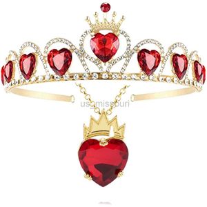 Autres accessoires de mode Evie Royal Red Heart Necklace Tiara Descendants Red Heart Crown Jewelry Set Queen of Hearts Eive Costume pour fille ado Hallowee J230525