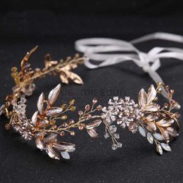 Autres accessoires de mode Bandons de mode pour femmes Headwear Golden Vintage Feuilles de fleurs Bridal Haird Band avec ruban Bijoux Accessor J230525
