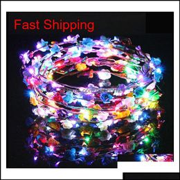 Andere mode -accessoires flitsende LED Hairbands Strings Glow Flower Crown Headbands Licht feest Rave Floral Hair Garland Luminous WR DHGG6
