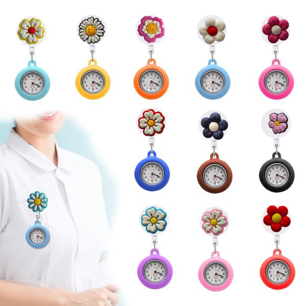 Autres accessoires de mode Flower 2 11 Clip Watchs de montres de poche avec une seconde main pour les infirmières badge rétractable bobine pendante quartz fob ot6r1