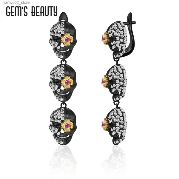 Otros accesorios de moda Gem's Beauty Halloween Skull Punk Drop Pendiente Creativo % Real 925 Pendientes de declaración de plata esterlina para mujeres Joyería fina Q231011