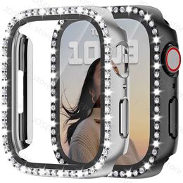 Autres accessoires de mode Verre + couvercle de montre pour Apple Watch 45mm 41mm 40mm 44mm 38mm 42mm Bling Case Diamond Bumper Protector pour iwatchSE 8 7 6 5 4 3 2 1 J230413