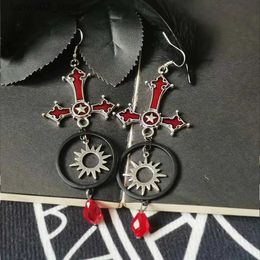 Autres accessoires de mode Halloween Drop Cross Sun Longues boucles d'oreilles pour femmes Steampunk gothique rouge huile argent couleur cristal oreille accessoires bijoux VGE206 Q231011