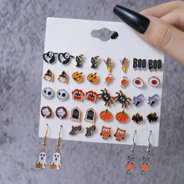 Autres accessoires de mode Halloween citrouille fantôme boucles d'oreilles ensemble dessin animé effrayant yeux araignée dames boucles d'oreilles ensemble bijoux de fête accessoires cadeaux 231013