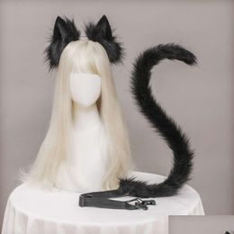 Autres accessoires de mode Halloween Femmes Peluche Chat Oreilles Queue Lolita Kawaii Bandeau Simation Animal Headwear Cosplay Accessoires Prop Dhwqd