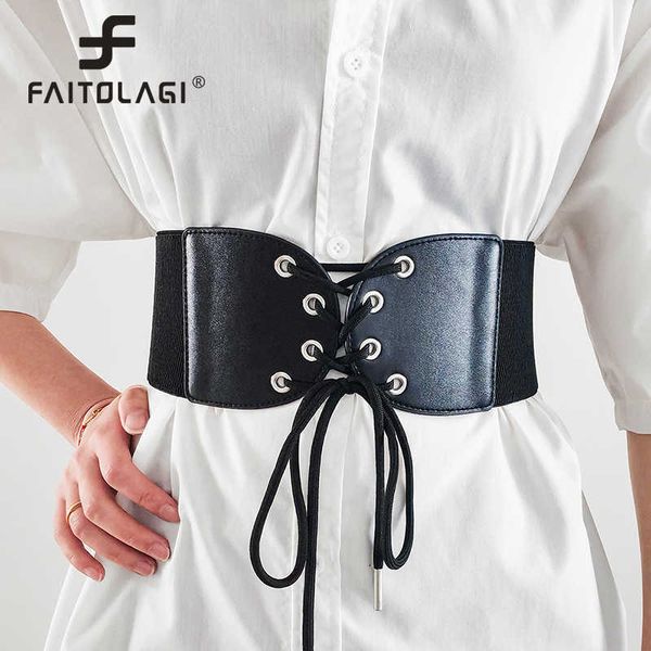 Otros accesorios de moda Cintura alta Vendaje Mujer Corsé ancho Cinturón Mujer Cintura elástica Retro Pu Cinturones de cuero para abrigo Vestido Feminin Ceinture J230502