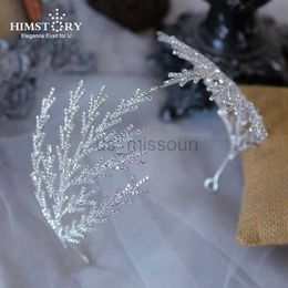 Andere mode -accessoires Himstory White Leaves Branch Bruid Tiaras en kronen Rhinestone Crystal Diadeem bruiloft hoofdtooi bruidshaar sieraden orname J230525