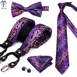 Altri accessori di moda HiTie Silk Set di bretelle da uomo per adulti 6 clip Bretelle robuste Bretelle vintage a Y sul retro Papillon Cravatta Fazzoletto Gemelli regolabili 230619