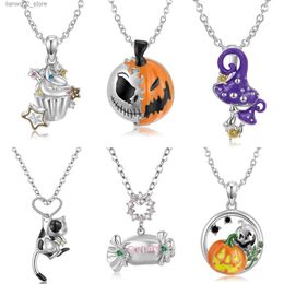 Overige mode-accessoires JIUHAO 925 sterling zilver Pompoen Schedel Snoep Giftige Paddestoel Halloween Cadeau Hanger Ketting Sieraden Q231011