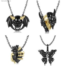 Autres accessoires de mode Jiuhao 925 Sterling Silver Halloween Black Devil Wing Papillon Squelette Masque Pendentifs Collier Fit pour Femmes Bijoux Q231011