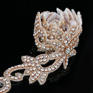 Autres accessoires de mode JLZXSY 1 Yard Crystal Trim Applique Fix Iron on Bridal Crystal Applique Or Rose Or Argent 230802