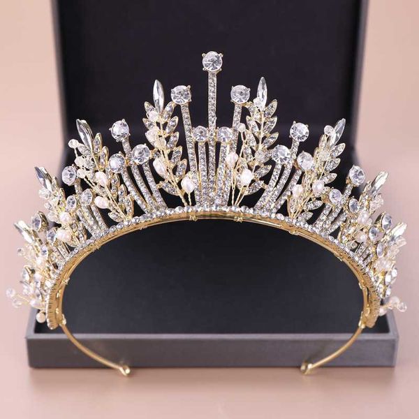 Autres accessoires de mode Kmvexo Baroque Luxury Bridal Crystal Leaf Crowns Princess Queen Pageant Prom Pearl Veil Tiaras Band Band Mariage Hair Accesso J230525