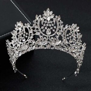 Otros accesorios de moda KMVEXO New Vintage Luxury Big European Bride Wedding Tiaras Gorgeous Crystal Large Round Queen Crown Wedding Hair Accessorie J230525