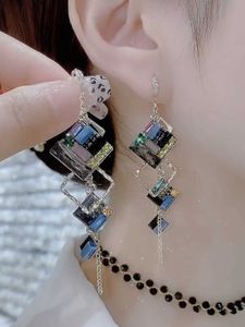 Otros accesorios de moda Pendientes de borla cuadrados geométricos de cristal coreano para mujer Pendientes de estilo de lujo de luz de aguja de plata de moda y lujo
