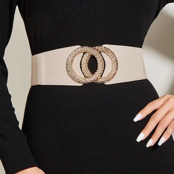 Autres accessoires de mode dames de la mode coréenne décoré élastique large boucle de ceinture en or robe pull ceinture pour femme Designer marque de luxe J230502