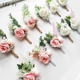 Andere mode -accessoires lky fr boutonniere bloemen bruiloft corsage pins witte roze bruidegom boutonniere buttonhole mannen bruiloft getuige huwelijk toegang j230422