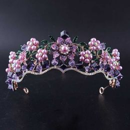 Autres accessoires de mode Luxe baroque violet cristal perle couronne de mariée diadème magnifique strass diadème pour mariée bandeau mariage cheveux accès J230525