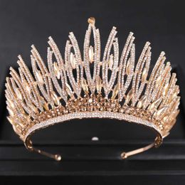 Andere mode -accessoires Luxe Crystal Gold Color Big Crown Tiara Queen Women Beauty Pageant Prom Kronen Tiaras Wedding Bridal Hair Sieraden Accessori J230525