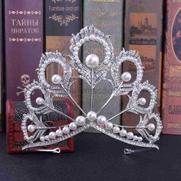 Autres accessoires de mode Luxe Miss Univers Couronne ronde Mariage Perle Couronne Peakcock Plume Diadème Strass Pageant Prom Couronnes CZ Coroa Novia J230525