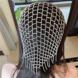 Autres accessoires de mode luxe strass gland chaîne de cheveux mode à la main Bling cristal maille mariée casque bijoux pour femmes cheveux cerceau bandeau J230525