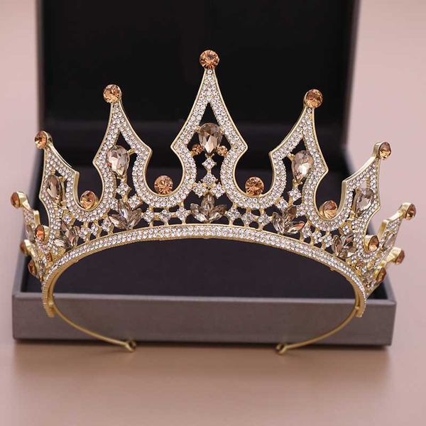 Autres accessoires de mode Luxe Vintage Golden Big Crown Diadèmes Strass Royal Bridal Queen Princess Pageant Party Crown Demoiselles d'honneur NA J230525