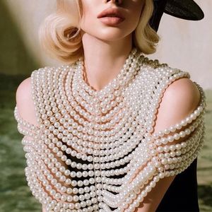 Autres accessoires de mode Luxe Blanc Perle Poitrine Poitrine Épaule Corps Chaîne Collier De Perles Pour Femmes Plage Corps Bijoux Prom Party Déco 231115