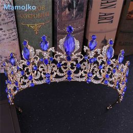 Andere mode -accessoires mamojko luxe barokke kristal bruiloft Bridal Tiara diamante koninklijke blauw rode kroon optocht Pageant prom bruid haar sieraden voor bruidssm j230525