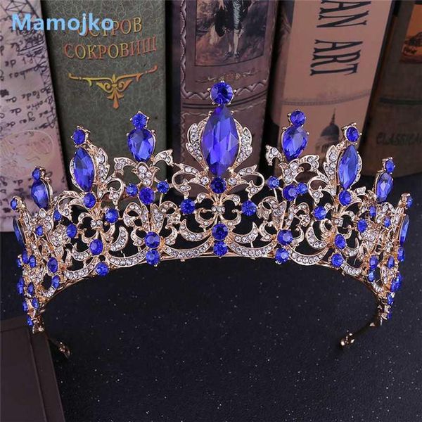 Autres accessoires de mode Mamojko luxe baroque cristal mariage diadème de mariée diamante bleu royal couronne rouge reconstitution historique bal mariée Hai209g