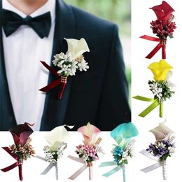 Andere mode -accessoires Heren Corsage voor pak mode Wedding Party GROOM GROOMSMAN CLIPON Artificial Boutonniere Flower Broche Male charmante Corsa J230422