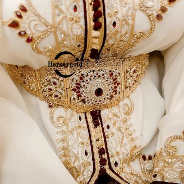 Autres accessoires de mode Muslem Caftan Mariage Ceinture de mariée Plaqué Or Goutte d'eau Strass Chaîne de ventre Bijoux de mariée marocaine Ceinture de robe en métal ethnique 231201