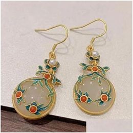 Autres accessoires de mode Naturel Une boucle de paix de jade Boucles d'oreilles brûlées Bleu Nuage de bon augure Chinoiserie Style Femme Rétro Temperam Otbnm