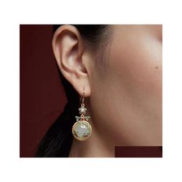 Autres accessoires de mode Boucles d'oreilles à boucle de paix en jade naturel brûlé bleu nuage de bon augure style chinoiserie femme rétro Temperam Otfu4