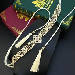 Overige mode-accessoires Neovisson Marokko Shining Hand Rope Belt Goudkleurig Kristal Tailleketting Riem Caftan Abaya Body Chain Arabisch Dames Favoriet Cadeau 231013