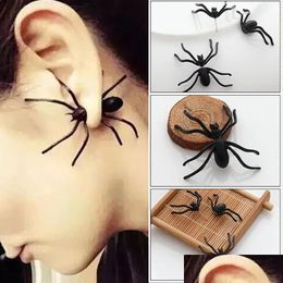 Autres accessoires de mode Nouveaux accessoires de mode Décoration d'Halloween 1 pièce 3D Py Black Spider Ear Stud Boucles d'oreilles pour la fête d'Halloween DH8VA