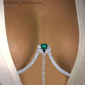 Autres accessoires de mode Nouveau coeur vert-shed gland soutien-gorge chaîne paillettes support plage été strass poitrine décorations chaîne bijoux harnais designerl231215