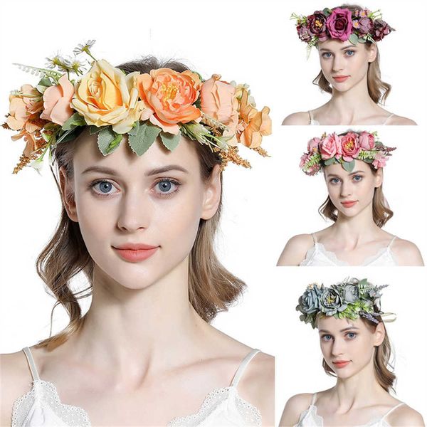 Otros accesorios de moda Nueva simulación caliente Corona de flores Corona Boho Floral Hairband Nupcial Boda Flor Corona J230416