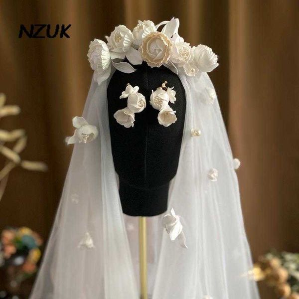 Otros accesorios de moda NZUK Vintage Flower Hat Nupcial Boda Velo corto Coreano Flower Cap Nupcial Travel Style Wedding Veil set Photo mariage boheme J230416