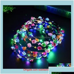 Autres accessoires de mode Autres Aessoriesflashing Led Bandeaux Cordes Glow Fleur Couronne Bandeaux Light Party Rave Floral Hair Gar Ottvq