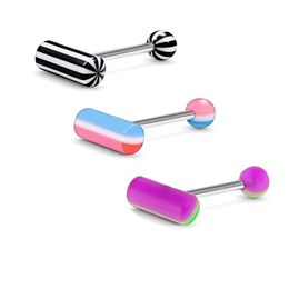 Autres accessoires de mode Pill Tongue Ring Barbell 14G Anneaux en acier avec MixColor Uv Piercings en forme de boule Piercin 231208