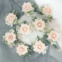 Autres accessoires de mode rose artificielle boutonnière fleurs poignet corsage demoiselle d'honneur mariage marié épingles accessoires de mariage J230422