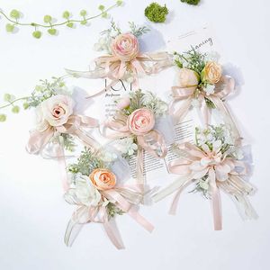 Otros accesorios de moda Rosa Floral Muñeca Ramillete Pulseras Cinta Rosa Dama de honor Novio Mano Flores Boda Boutonnieres Matrimonio Baile Accesorio J230422