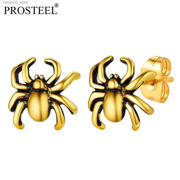 Autres accessoires de mode PROSTEEL Halloween Rock Spider Stud Boucles d'oreilles en acier inoxydable Bijoux d'animaux pour hommes Noir / Plaqué or 18 carats en gros PSE4958 Q231011