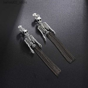 Overige mode-accessoires Retro Skeletkop Zeemeermin Skelet Oorclip Dames Halloween Gepersonaliseerde Punk Lange ketting Kwast Oorloze oorbellen Q231011