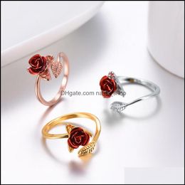 Andere mode -accessoires Rose vrouwelijke creatieve opening verstelbare wijsvinger ring koper vergulde 18k gouden sieraden drop levering 2021 djk5j