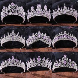 Andere mode -accessoires zilveren kleur mode paarse lila kristal strass tiara kronen koningin kings prinses bruiloft haaraccessoires bruids diad j230525
