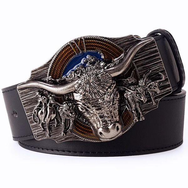 Otros accesorios de moda Skull Bull Ox Horn Hombres Cinturón de cuero Cabeza de vaca Esqueleto Western Cowboy Estilo Decoración Mujeres Jeans Cintura 231011