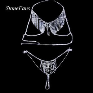 Autres accessoires de mode Stonefans Tren chaîne multicouche Rhinetone Bo bijoux pour femmes gland Bo chaîne soutien-gorge et string ensemble pour sous-vêtements bijoux L231215